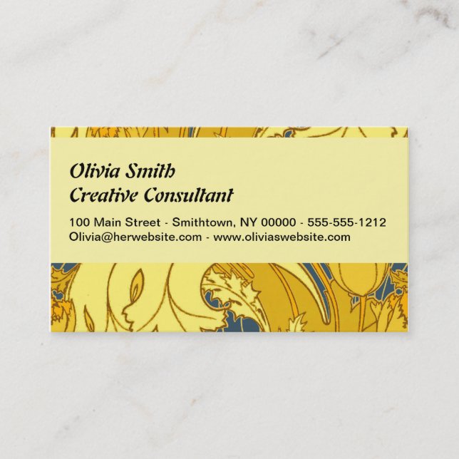 Vintage Bold Tulip Blue Gold Pattern Business Card (Front)
