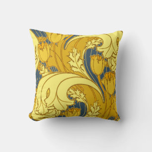 Vintage Bold Tulip Blue Gold Pattern Cushion