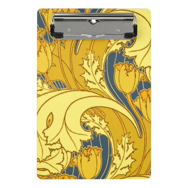 Vintage Bold Tulip Blue Gold Pattern Mini Clipboard (Front)