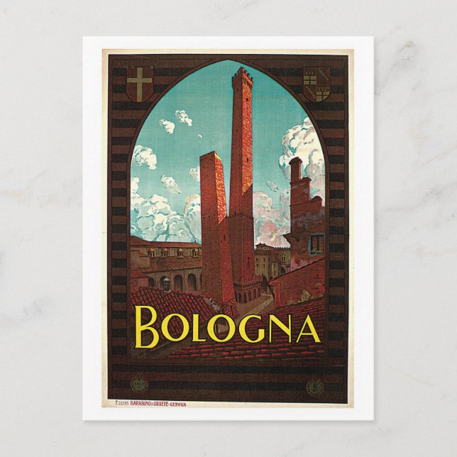 Vintage Bologna 1920s Italian travel ad Postcard (Front)