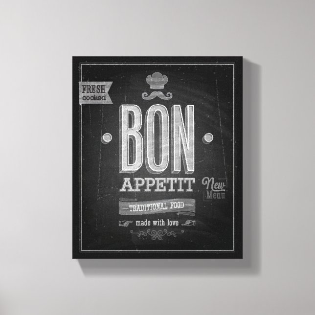 Vintage Bon Appetit Poster - Chalkboard Canvas Print (Front)