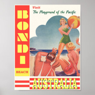 Vintage Bondi Beach Australia Travel Poster