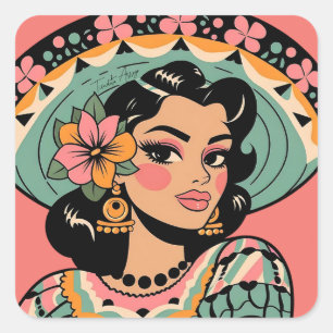 Vintage Bonita Fiesta Mujer Mariachi Square Sticker