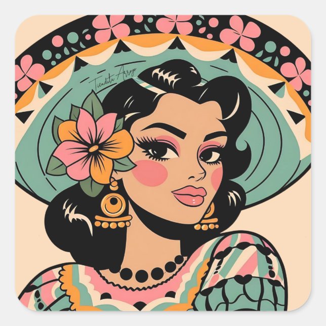 Vintage Bonita Fiesta Mujer Mariachi  Square Sticker (Front)