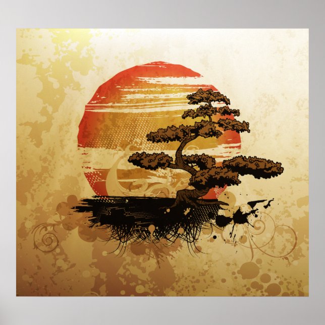Vintage Bonsai Sunset Poster (Front)