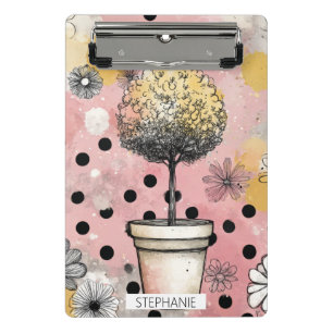 Vintage Bonsai Tree & Floral Polka Dot Art Mini Clipboard