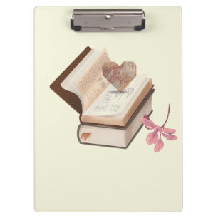 Vintage Book Aesthetic with Heart Map & Botanical Clipboard