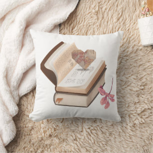  Vintage Book Aesthetic with Heart Map & Botanical Cushion