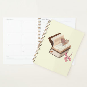 Vintage Book Aesthetic with Heart Map & Botanical Planner