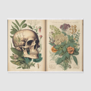 Vintage Book Botany skull Decoupage Tissue Paper