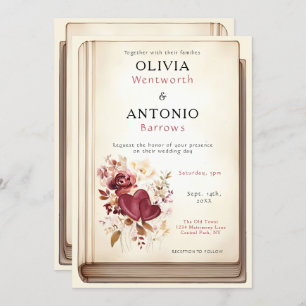 Vintage Book Cover Elegant Romantic Wedding Invitation