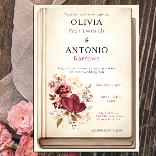 Vintage Book Cover Elegant Romantic Wedding Invitation