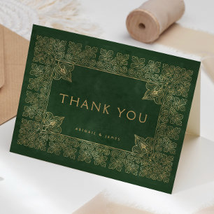 Vintage Book Cover Green Gold Wedding Thank You Card