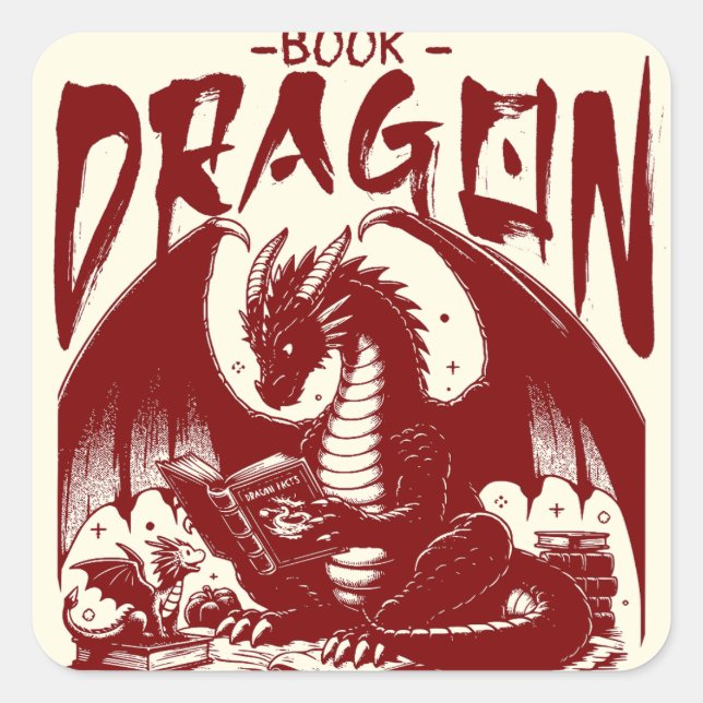 Vintage Book Dragon Bookish Fantasy Reader  Square Sticker (Front)