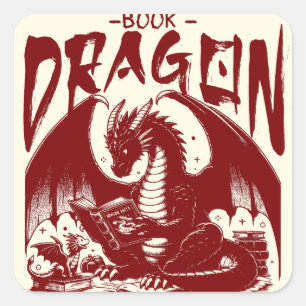 Vintage Book Dragon Bookish Fantasy Reader  Square Sticker