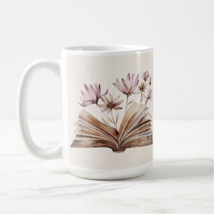 Vintage Book & Flower Mug   Custom Text Gift