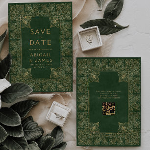 Vintage Book Green Gold Wedding Save the Date Invitation