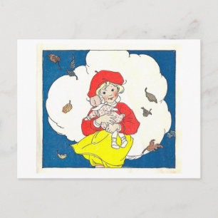 Vintage Book Illustration Girl with Doll Postcard
