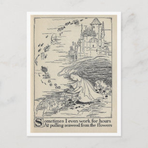 Vintage Book Illustration Girl with Seashells Postcard