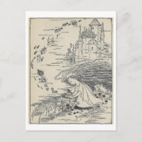 Vintage Book Illustration Girl with Seashells