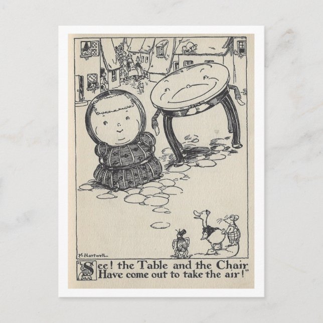 Vintage Book Illustration Table Chair Postcard (Front)