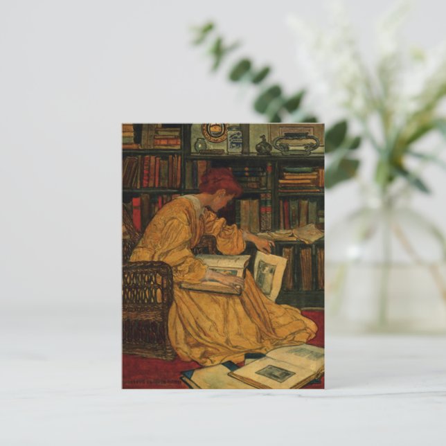 Vintage Book Lover Art Print | Art Nouveau Woman  Postcard (Standing Front)