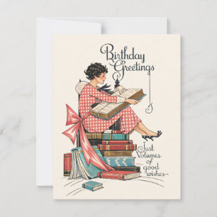 Vintage Book Lover Birthday Illustration Card