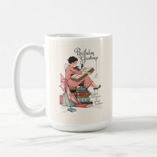 Vintage Book Lover Birthday Illustration Coffee Mug