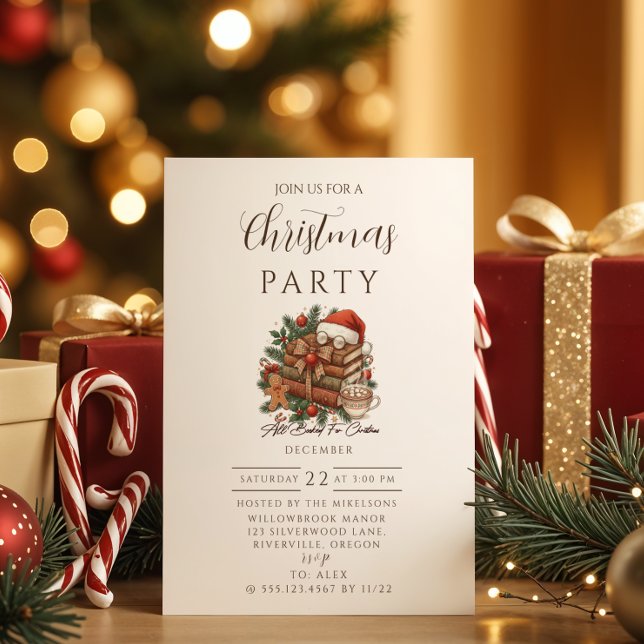 Vintage Book Lover Christmas Invitation (Creator Uploaded)