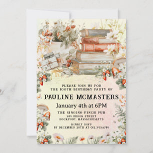 Vintage Book Lover Cottagecore 100th Birthday Invitation