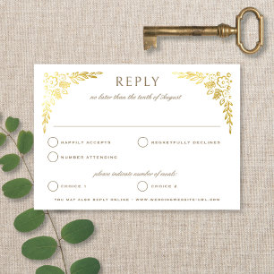 Vintage Book Neutral + Gold Floral Wedding Reply RSVP Card