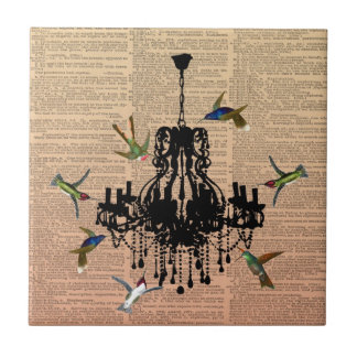 Vintage Book Page Hummingbird Chandelier Tile