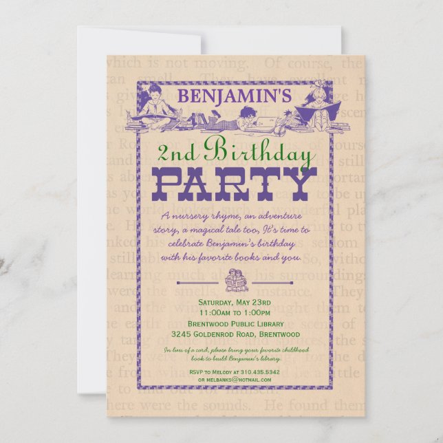 Vintage Book Party Invitation (Front)