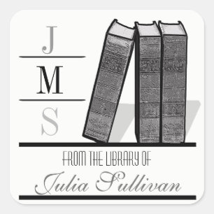 Vintage Book Shelf Black and White Square Sticker