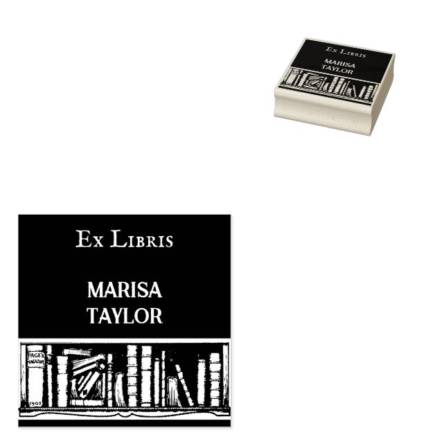 Vintage book shelf ex libris rubber stamp (Stamped)
