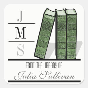 Vintage Book Shelf Green Square Sticker