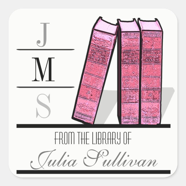 Vintage Book Shelf Pink Square Sticker (Front)