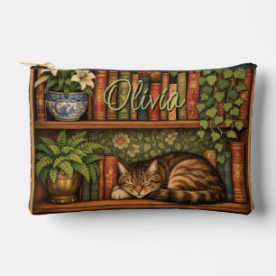 Vintage book shelf with cat and coffee accessory pouch