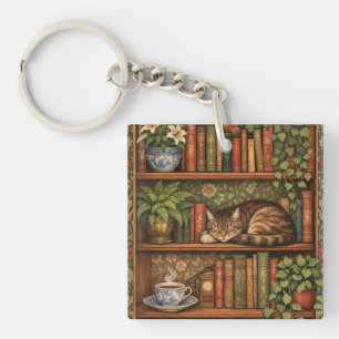 Vintage book shelf with cat and coffee key ring