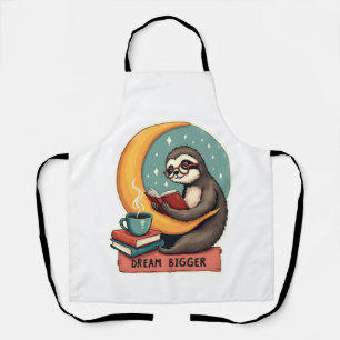 Vintage Book Sloth Reading Lover Cute Retro Design Apron
