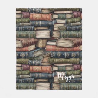 Vintage Book Stack Fleece Blanket