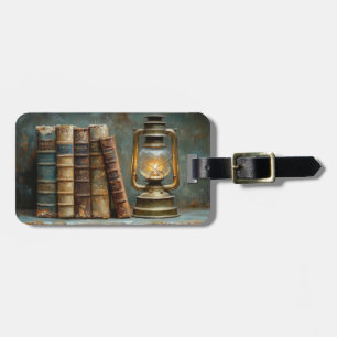 Vintage Book Stack Painting Antique Library Wall Luggage Tag