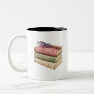 Vintage Book Stack with Lavender Cosy Cottagecor Two-Tone Coffee Mug