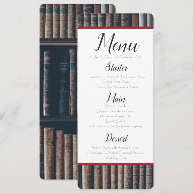 Vintage Bookcase Menu Invitation (Front/Back)