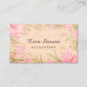 Vintage Bookkeeping Ledger Pink Floral Accountant Business Card