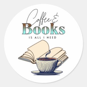 Vintage Books and Coffee is all I Need Classic Round Sticker