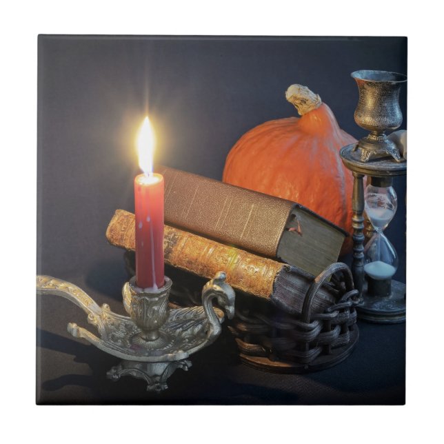 Vintage books and hourglass tile (Front)