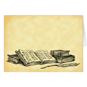 Vintage Books and Writing Quill Blank Art Card