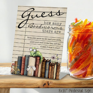 Vintage Books Baby Shower Guess the # of Bookworms Pedestal Sign