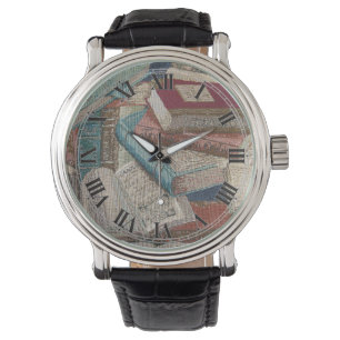 Vintage Books Background Wrist Watch